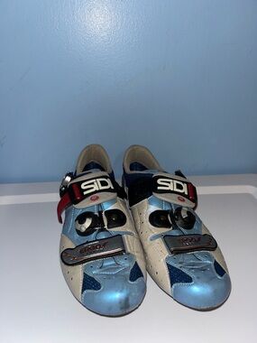 SIDI ERGO 1 CARBON Road Cycling Shoes Blue White Red Leather Buckle Strap Unisex